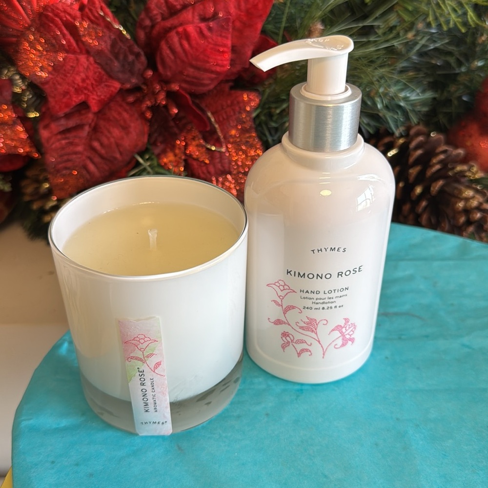 🔥💥Mega Promotion Thymes Kimono Rose candle 7.5oz Hand Lotion 8.25fl oz White - Picture 2 of 6